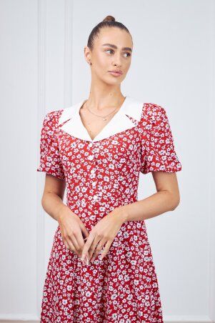 Itelle: Сукня в квітку довжини максі зі стильним білим коміром червона 51496 - фото 4