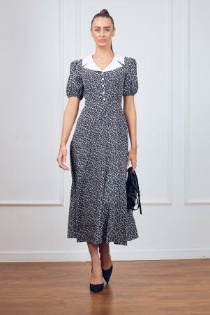 Itelle: Сукня в квітку довжини максі зі стильним білим коміром чорна 51497 - фото 2