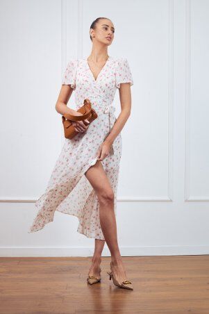 Itelle: Сукня на запах максі молочного кольору в квітковий принт 51502 - фото 2