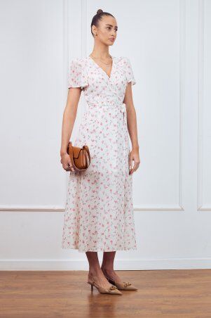 Itelle: Сукня на запах максі молочного кольору в квітковий принт 51502 - фото 3