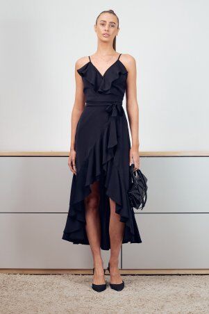 Itelle: Сарафан із шовку із запахом і воланами чорний 51508 - фото 5