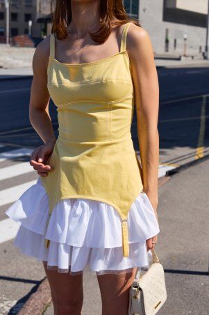 Itelle: Сарафан джинсовий жовтий зі спідницею із бавовни 51520 - фото 4