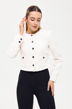 Itelle: Жакет із тканини буклє молочного кольору з люрексовю ніттю 7143 - фото 5