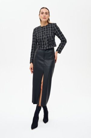 Itelle: Жакет із тканини буклє сірого кольору в клітинку з люрексовю ниттю 7144 - фото 2