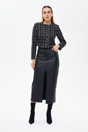 Itelle: Жакет із тканини буклє сірого кольору в клітинку з люрексовю ниттю 7144 - фото 3