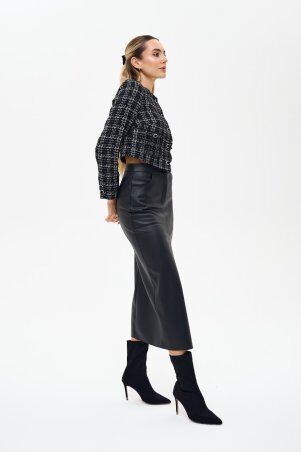 Itelle: Жакет із тканини буклє сірого кольору в клітинку з люрексовю ниттю 7144 - фото 4