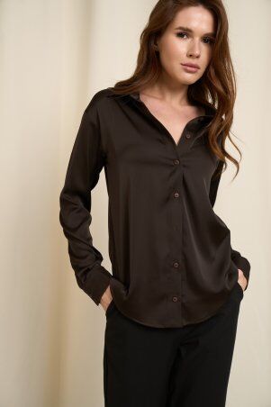 SL-ARTMON: Жіноча шоколадна шовкова сорочка вільного силуету 548.7 - фото 5
