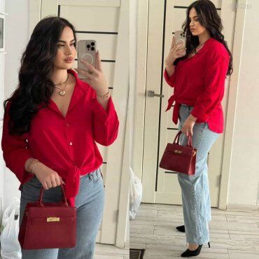 PEONY: Красная Удлиненная Блуза Марми Свободного Кроя 0502261 - фото 2