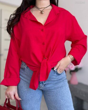 PEONY: Красная Удлиненная Блуза Марми Свободного Кроя 0502261 - фото 3