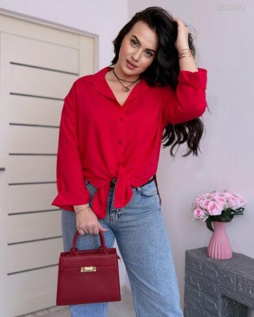 PEONY: Красная Удлиненная Блуза Марми Свободного Кроя 0502261 - фото 4