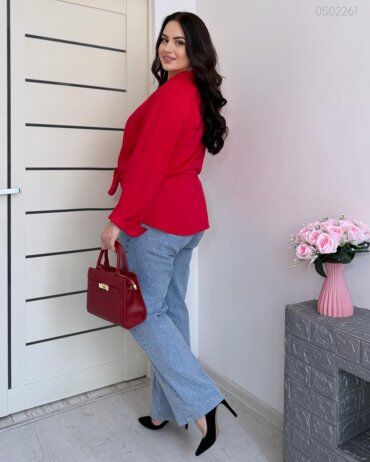 PEONY: Красная Удлиненная Блуза Марми Свободного Кроя 0502261 - фото 5