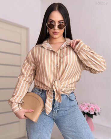 PEONY: Рубашка Саранда В Полоску Цвета Кэмел 1604253 - фото 2