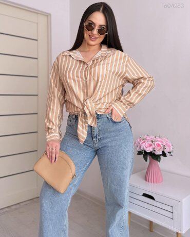 PEONY: Рубашка Саранда В Полоску Цвета Кэмел 1604253 - фото 4