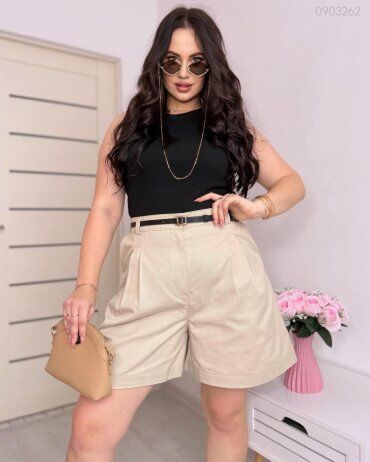 PEONY: Бежевые Шорты №10 С Высокой Посадкой 0903262 - фото 2