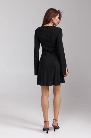 SL-ARTMON: Чорна міні сукня в рубчик з акцентними рукавами-кльош 1480.1 - фото 4