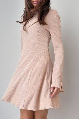SL-ARTMON: Бежева міні сукня в рубчик з акцентними рукавами-кльош 1480.2 - фото 4
