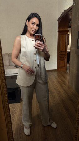 PEONY: Бежевые Брюки №12 Прямого Кроя С Карманами 2103263 - фото 3