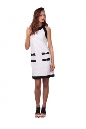 Lilo: Белое короткое платье трапеция с черным кантом 0500 - фото 2