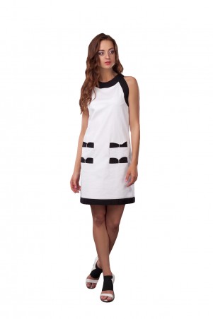 Lilo: Белое короткое платье трапеция с черным кантом 0500 - фото 3