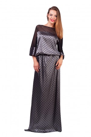 Lilo: Длинное атласное платье в горошек с сеткой 0563 - фото 1