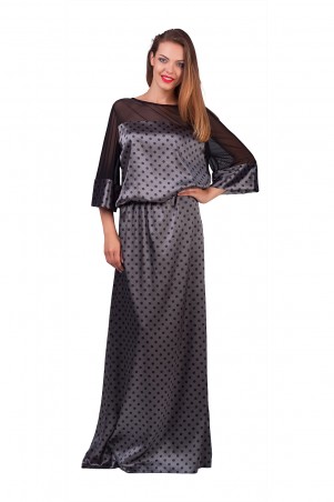 Lilo: Длинное атласное платье в горошек с сеткой 0563 - фото 2