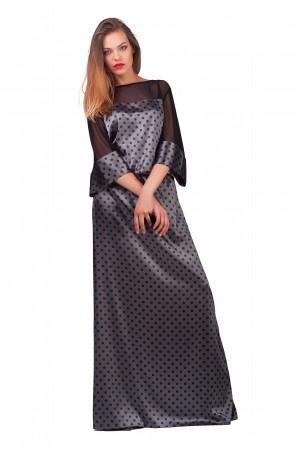 Lilo: Длинное атласное платье в горошек с сеткой 0563 - фото 3