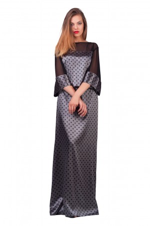 Lilo: Длинное атласное платье в горошек с сеткой 0563 - фото 4