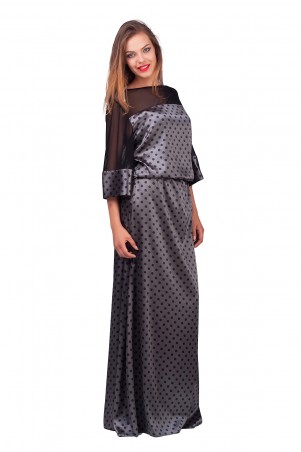 Lilo: Длинное атласное платье в горошек с сеткой 0563 - фото 5