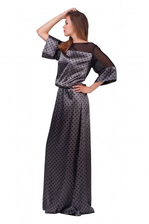 Lilo: Длинное атласное платье в горошек с сеткой 0563 - фото 6