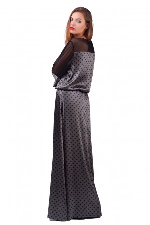 Lilo: Длинное атласное платье в горошек с сеткой 0563 - фото 7