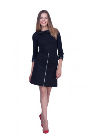 Lilo: Короткое черное платье-трапеция с кожаными вставками 0590 - фото 1