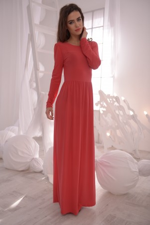 ISSA PLUS: Красное платье в пол с длинным рукавом 1318_красный - фото 1