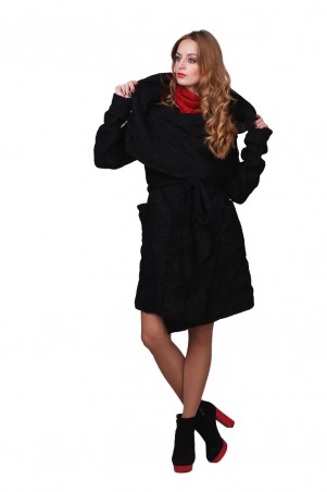 Lilo: Ультрамодное черное пальто «Жатка» на запах 01783 - фото 5