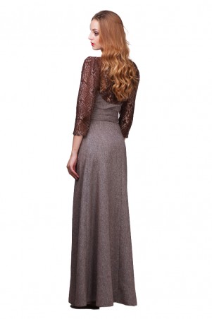 Lilo: Длинное коричневое платье с кружевом 01747 - фото 1