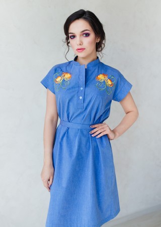 Sparkles Knit: Платье рубашка с вышивкой "Королевские Хризантемы" 16206 - фото 3