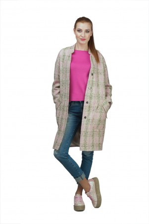 Lilo: Нежно-розовое пальто в клетку со спущенным рукавом 02028 - фото 1