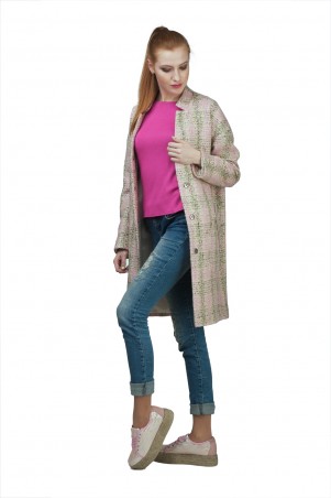 Lilo: Нежно-розовое пальто в клетку со спущенным рукавом 02028 - фото 2