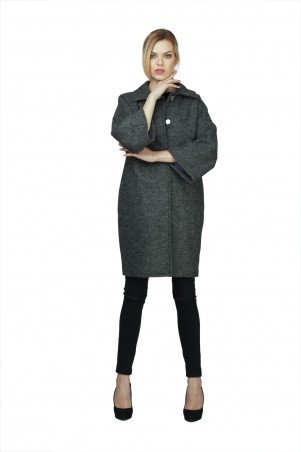 Lilo: Серое шерстяное пальто «бочонок» с клешными рукавами 02026 - фото 2