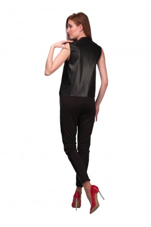 Lilo: Комбинированные укороченные черные брюки из экокожи 01998 - фото 6