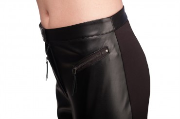 Lilo: Комбинированные укороченные черные брюки из экокожи 01998 - фото 7