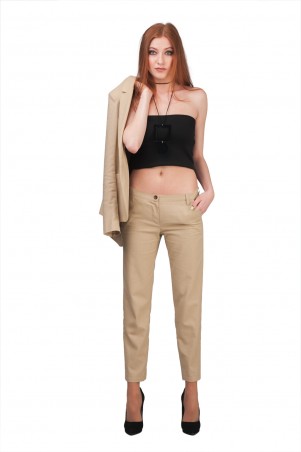 Lilo: Укороченные бежевые брюки из льна 01953 - фото 1