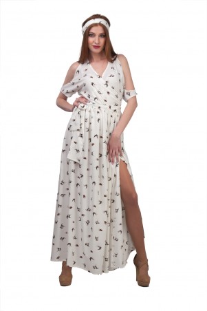 Lilo: Длинное платье с вырезами на плечах принт ласточки 01970 - фото 1